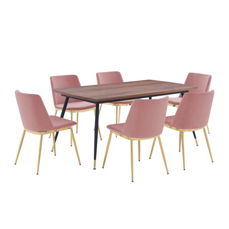 Armen Living Messina Pink Velvet 7 Piece Rectangular Dining Set SETMSDIPNK7E